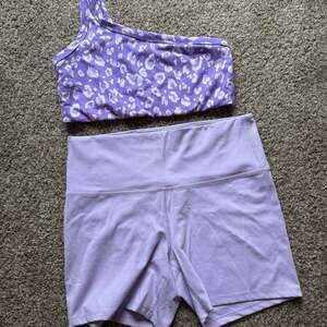 Women's High-Rise Sculpt Bike Shorts and Top in Purple Leopard Print SET